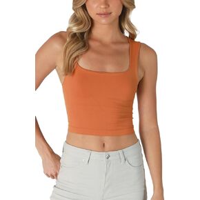 NIKIBIKI Women Seamless Clean Line Square Neck Crop Top, Made in U.S.A, One Size