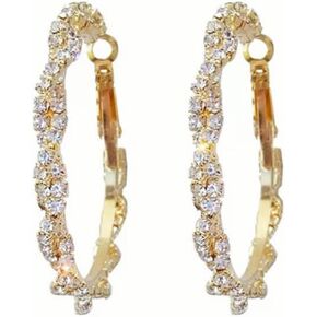 Twisted Hoop Earring Gold Rhinestone Huggie Earrings for Women Big Circle Earring Lightweight Hoop Earrings Hypoallergenic