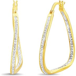 Wavy Oval 40mm Hoop Earrings for Women made with Faceted Crystals