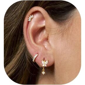 Gold Earrings for Women Trendy 14k Gold Plated Stud Earrings Earring Sets for Multiple Piercing Simple Flat Back Earrings Ear Cuff Cartilage Earrings for Women Gift for Her