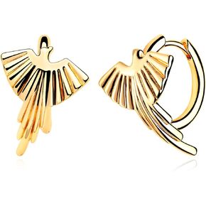 MYEARS Women Bird Earrings Gold Huggie Hoop Phoenix Sleeper 14K Gold Filled Small Simple Handmade Hypoallergenic Everyday Jewelry