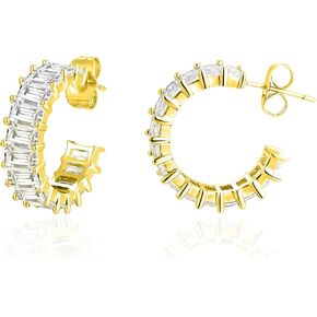18K White/Yellow Gold Plated 925 Sterling Silver Post Cubic Zirconia Hoop Earrings For Women