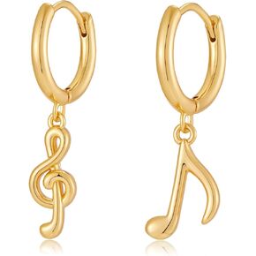 Gold Music Note Hoop Earrings - Chunky Musical Themed Dangle Drop Jewelry Gifts for Music Lovers Women