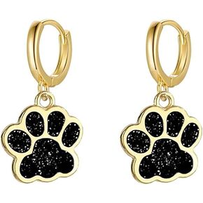 Cute Paw Charm Glitter Enamel Cartilage Small Hoop Dangle Drop Earrings for Women Girls Sensitive Ear 14K Goldtone Plated Colorful Animal Paw Dog Cat Pet Huggie Hoops Hypoallergenic Fashion Jewelry Gift