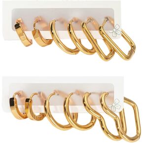 2/3/4/6Pairs الفولاذ المقاوم للصدأ Huggie هوب طقم من الحلقان للنساء الرجال Huggie هوب هيبوالرجينيك 18K مطلية بالذهب القرط حزمة