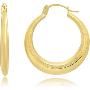 Solid 14k Gold Beaded Hoop Earrings for Women with Click Tops Size 20mm or 24mm (0.78 inches or 0.94 inches) Yellow Gold Hoops by MAX + STONE
