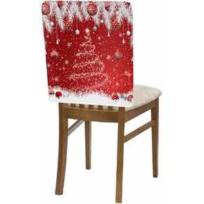 Christmas Chair Back Covers Set of 4 Balls Snowman Xmas Tree Snowflake Silver Pine Needles Winter Red Removable Burlap Linen Chair Slipcovers Sets Kitchen Chair Covers for Dining Chairs 20 x 19 Inches