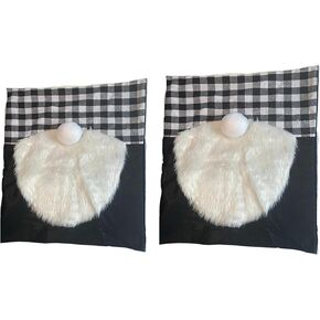 2 Pieces of Large 3D Christmas Gnome Dining Room Chair Covers (Black Plaid)