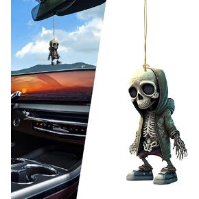 1 PC Car Halloween Rearview Mirror Hanging Ornaments, 2.3" x 3.1" Skull Fashion Clothing Personality Decoration, Acrylic Sun-Proof Cartoon Parts, Universal for Cars Home (Multicolored #2)