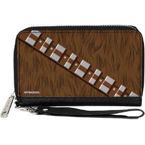 Buckle-Down Star Wars Wallet, Zip Around, Star Wars Chewbacca Character Body Close Up Brown, Vegan Leather