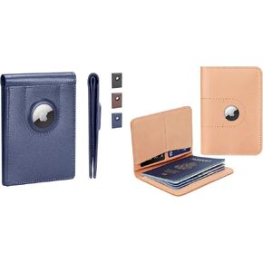 ALLIVE Genuine Leather Passport Holder With airtag Genuine Leather Airtag Wallet for Men（Beige & Chelsea Blue）