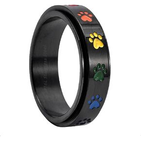 6MM,8MM/Pet Paw Print Anxiety Relieve Spinner Rings for Men Women Dog Cat Claw Ring Pet Loving Friend Families Gifts