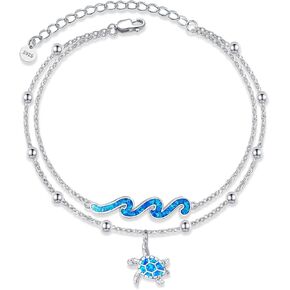 YFN Wave Turtle Bracelet 925 Sterling Silver Turtle Wave Layered Bracelet Ocean Wave Beach Jewelry for Women