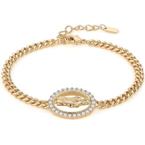 HZMAN Gold Bracelet for Women Dainty Retro Religious 14K Gold Plated Link Bracelet Jewelry Gift