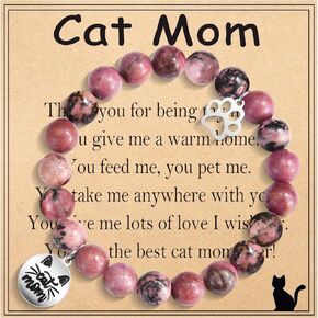 Cat Mom Gifts for Women Cat Bracelets for Cat Lovers Beaded Bracelet Paw Print Gifts for Birthday, Christmas, Valentines, New Year