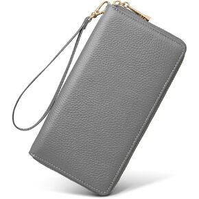 FOXLOVER Litchi Grain Leather Wallets for Women Large Wristlet Purses Billfolds RFID Card Cases Money Organizers Zipper Closure Coin Pocket(Litchi Grain-Black)