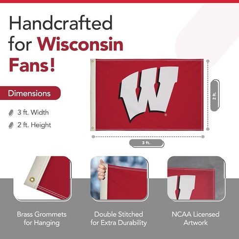 Wisconsin Badgers College Sports Printed Flag - NCAA Licensed - Super Polyester - Single-Sided 4' x 6' School Banner (Red, White) in Saudi Arabia