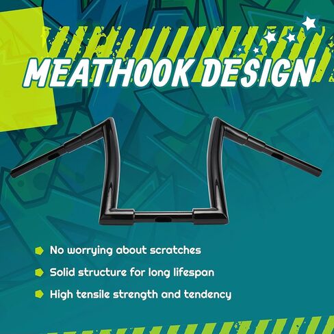 MoKitDora Sportster Dyna Softail 12" Rise Ape Hangers 1.5" Fat 1" Clamp Meathook Handlebar Z Bars for Harley XL 883/1200,1994-up Road King & 1998-2013 Road Glide، أسود لامع in Kuwait