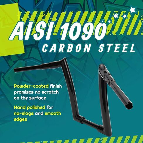 MoKitDora Sportster Dyna Softail 12" Rise Ape Hangers 1.5" Fat 1" Clamp Meathook Handlebar Z Bars for Harley XL 883/1200,1994-up Road King & 1998-2013 Road Glide، أسود لامع in Kuwait