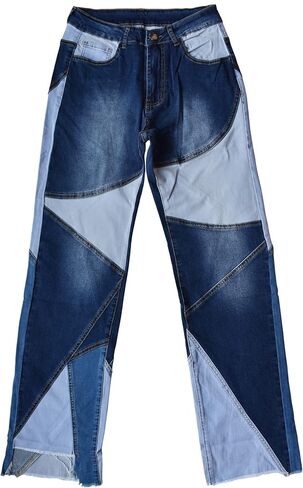 Aodrusa Women Patch Jeans Straight Leg Cut Bottom Raw Hem Y2k Denim Pants in Saudi Arabia