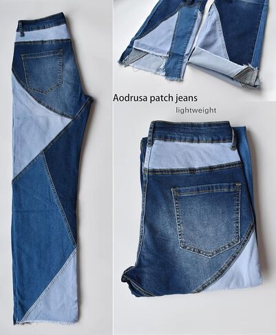 Aodrusa Women Patch Jeans Straight Leg Cut Bottom Raw Hem Y2k Denim Pants in Saudi Arabia