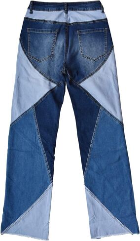 Aodrusa Women Patch Jeans Straight Leg Cut Bottom Raw Hem Y2k Denim Pants in Saudi Arabia