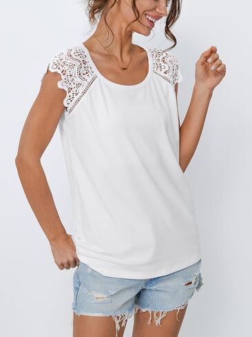 AUTOMET Womens Tops Casual Dressy Lace Summer Tops 2025 Cap Sleeve T Shirts Cute Basic Trendy Fashion Spring Outfits in Kuwait