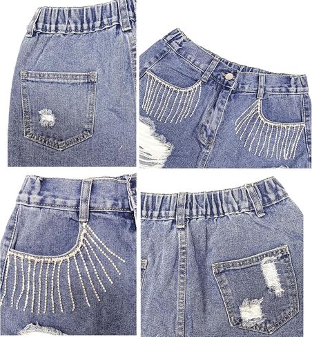 Women High Rise Ripped Denim Shorts Casual Stretch Tassels Raw Hem Jean Shorts in Saudi Arabia