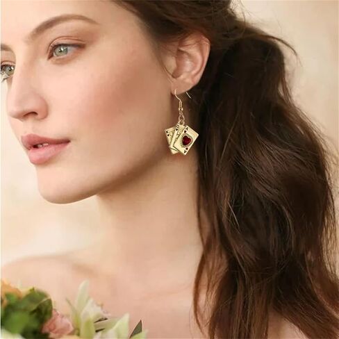 Playing Card Poker Earrings Necklace Sets for Women Lukcy Rock Ace of Spade Heart Royal Flush Games Earrings Vintage Poker Heart Earrings Gambling Casino Halloween Jewelry Gift in Kuwait