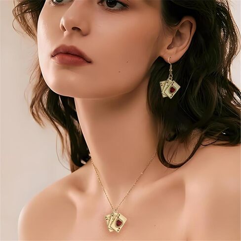 Playing Card Poker Earrings Necklace Sets for Women Lukcy Rock Ace of Spade Heart Royal Flush Games Earrings Vintage Poker Heart Earrings Gambling Casino Halloween Jewelry Gift in Kuwait