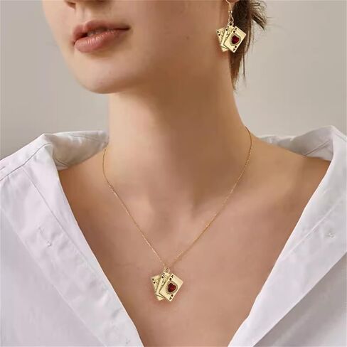Playing Card Poker Earrings Necklace Sets for Women Lukcy Rock Ace of Spade Heart Royal Flush Games Earrings Vintage Poker Heart Earrings Gambling Casino Halloween Jewelry Gift in Kuwait
