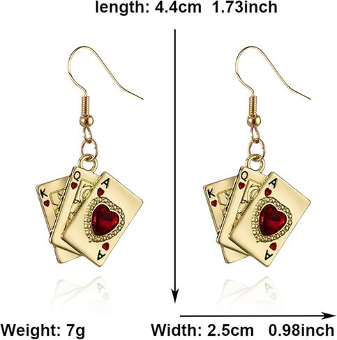 Playing Card Poker Earrings Necklace Sets for Women Lukcy Rock Ace of Spade Heart Royal Flush Games Earrings Vintage Poker Heart Earrings Gambling Casino Halloween Jewelry Gift in Kuwait
