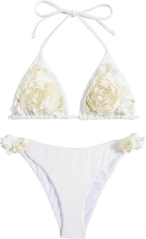 Verdusa Women's 2 Piece 3D Floral Halter Triangle Bikini Sets Backless Self Tied Swimsuit in Saudi Arabia