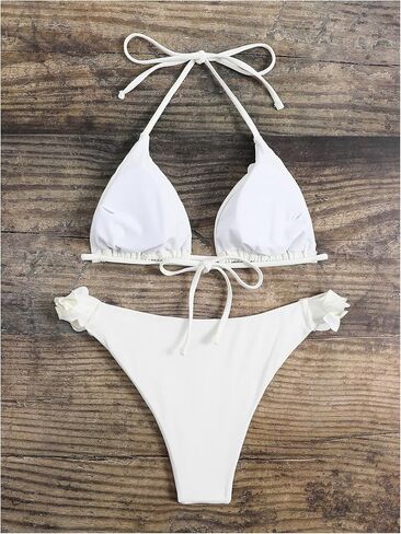 Verdusa Women's 2 Piece 3D Floral Halter Triangle Bikini Sets Backless Self Tied Swimsuit in Saudi Arabia