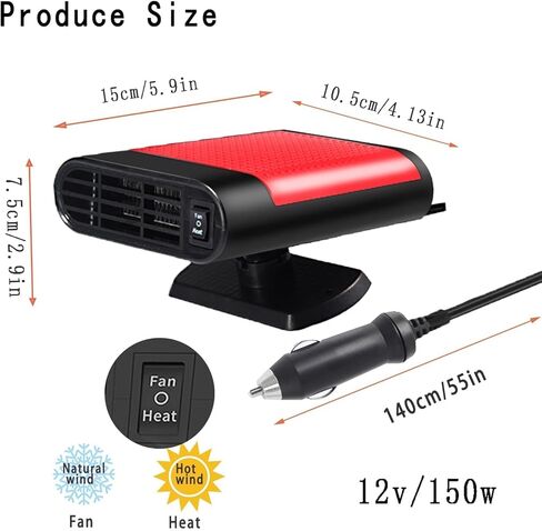 سخان سيارة محمول للمركبات 12 فولت، 150 واط تسخين وتبريد، دوران 360 درجة، يتم توصيله بولاعة السجائر in Kuwait