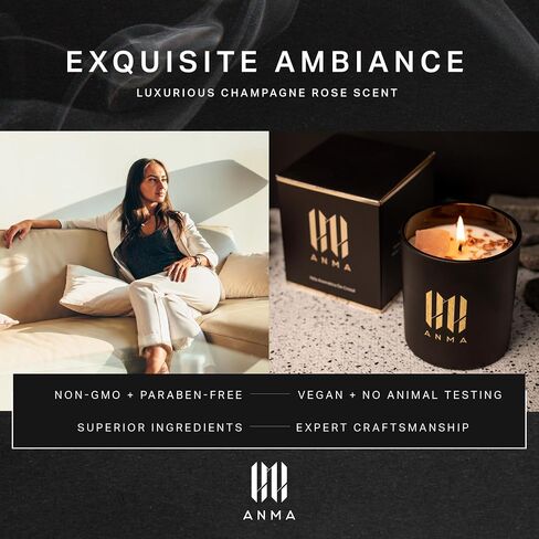 ANMA Luxury Candles Bundle - Ocean Breeze, Pink Champagne & One Night in Medellin Fragrances - Handcrafted Soy Wax Candles with Precious Stones & Botanicals - 150 Hours of Aromatherapy Bliss in Saudi Arabia