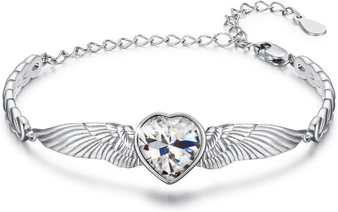 Women's Heart Bracelet Link Bracelets 12 Birthstone Bangle Charm S925 Sterling Silver Adjustable Bracelet Dainty Angel Wings Jewelry Gifts for Women Teen Girls in Kuwait