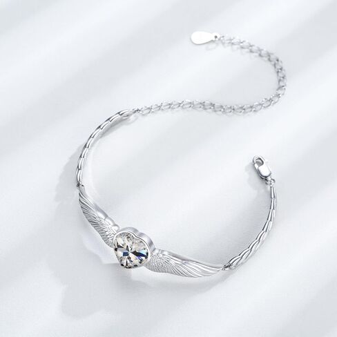 Women's Heart Bracelet Link Bracelets 12 Birthstone Bangle Charm S925 Sterling Silver Adjustable Bracelet Dainty Angel Wings Jewelry Gifts for Women Teen Girls in Kuwait
