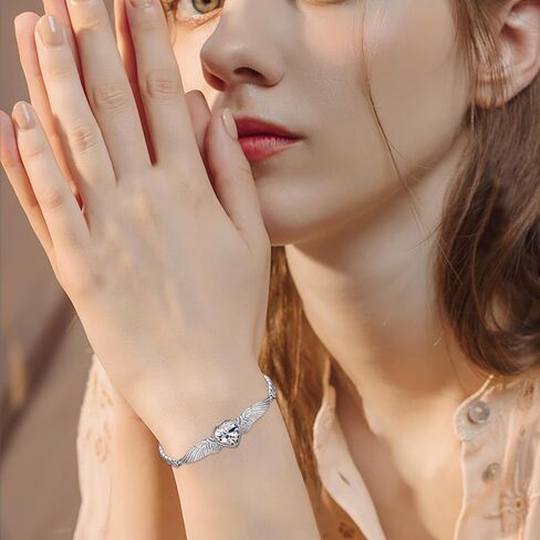 Women's Heart Bracelet Link Bracelets 12 Birthstone Bangle Charm S925 Sterling Silver Adjustable Bracelet Dainty Angel Wings Jewelry Gifts for Women Teen Girls in Kuwait