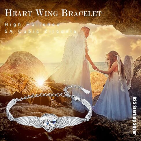 Women's Heart Bracelet Link Bracelets 12 Birthstone Bangle Charm S925 Sterling Silver Adjustable Bracelet Dainty Angel Wings Jewelry Gifts for Women Teen Girls in Kuwait