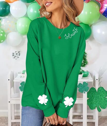 LOTUCY Slainte St. Patrick's Day Sweatshirt Women Irish Shamrock Long Sleeve Shirt Ireland Clover Crewneck Pullover Tops in Saudi Arabia