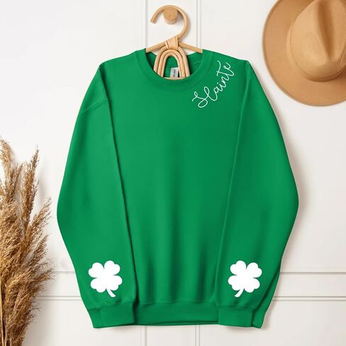 LOTUCY Slainte St. Patrick's Day Sweatshirt Women Irish Shamrock Long Sleeve Shirt Ireland Clover Crewneck Pullover Tops in Saudi Arabia