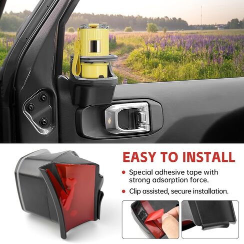 Cup Holder Fit for 2018-2024 Jeep Wrangler JL JLU 4XE/Gladiator JT Accessories, Door Cup Holders for Jeep Gladiator 2020-2024&Jeep Wrangler 2018-2024(Not fit 2 Doors) (Rear Row, Left+Right) in Saudi Arabia
