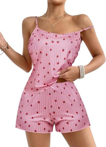 Marvmys Women's Pajama Set Sleeveless Cami Shorts Pajamas Cotton Rib Knit Sleepwear Nightwear Soft Pjs Lounge Set S-2XL in Kuwait