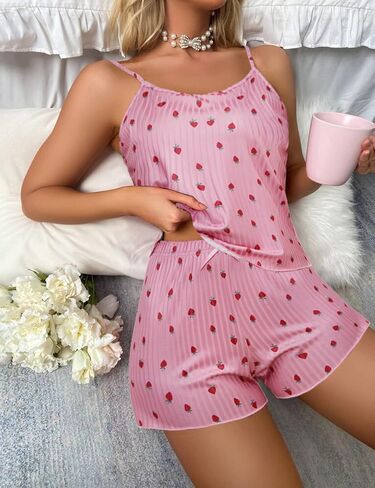 Marvmys Women's Pajama Set Sleeveless Cami Shorts Pajamas Cotton Rib Knit Sleepwear Nightwear Soft Pjs Lounge Set S-2XL in Kuwait