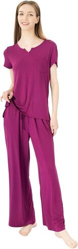 Soft Pajamas Sets for Women Short Sleeve Sleepwear Loose Comfy Pjs Set with Pants Plus Size Loungewear in Saudi Arabia