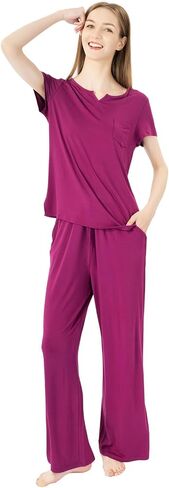 Soft Pajamas Sets for Women Short Sleeve Sleepwear Loose Comfy Pjs Set with Pants Plus Size Loungewear in Saudi Arabia