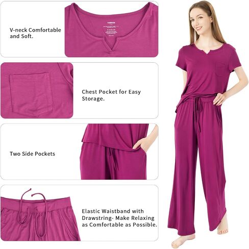Soft Pajamas Sets for Women Short Sleeve Sleepwear Loose Comfy Pjs Set with Pants Plus Size Loungewear in Saudi Arabia