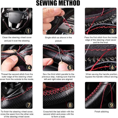 Genuine Leather Steering Wheel Cover, Stitch On Wrap for Steering Wheel up to Diameter 15 Inches, DIY Sewing Steering Wheel Protector, Car Accessories (Beige, Glossy) in Saudi Arabia