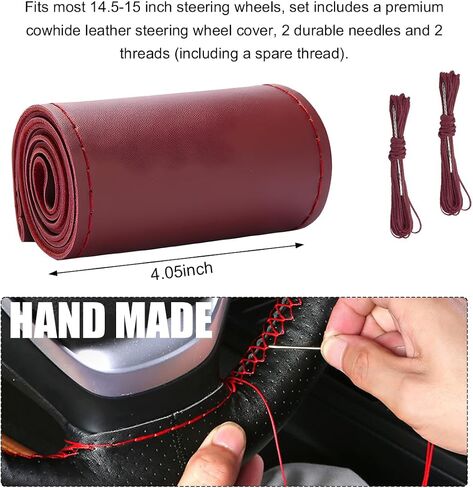 Genuine Leather Steering Wheel Cover, Stitch On Wrap for Steering Wheel up to Diameter 15 Inches, DIY Sewing Steering Wheel Protector, Car Accessories (Beige, Glossy) in Saudi Arabia